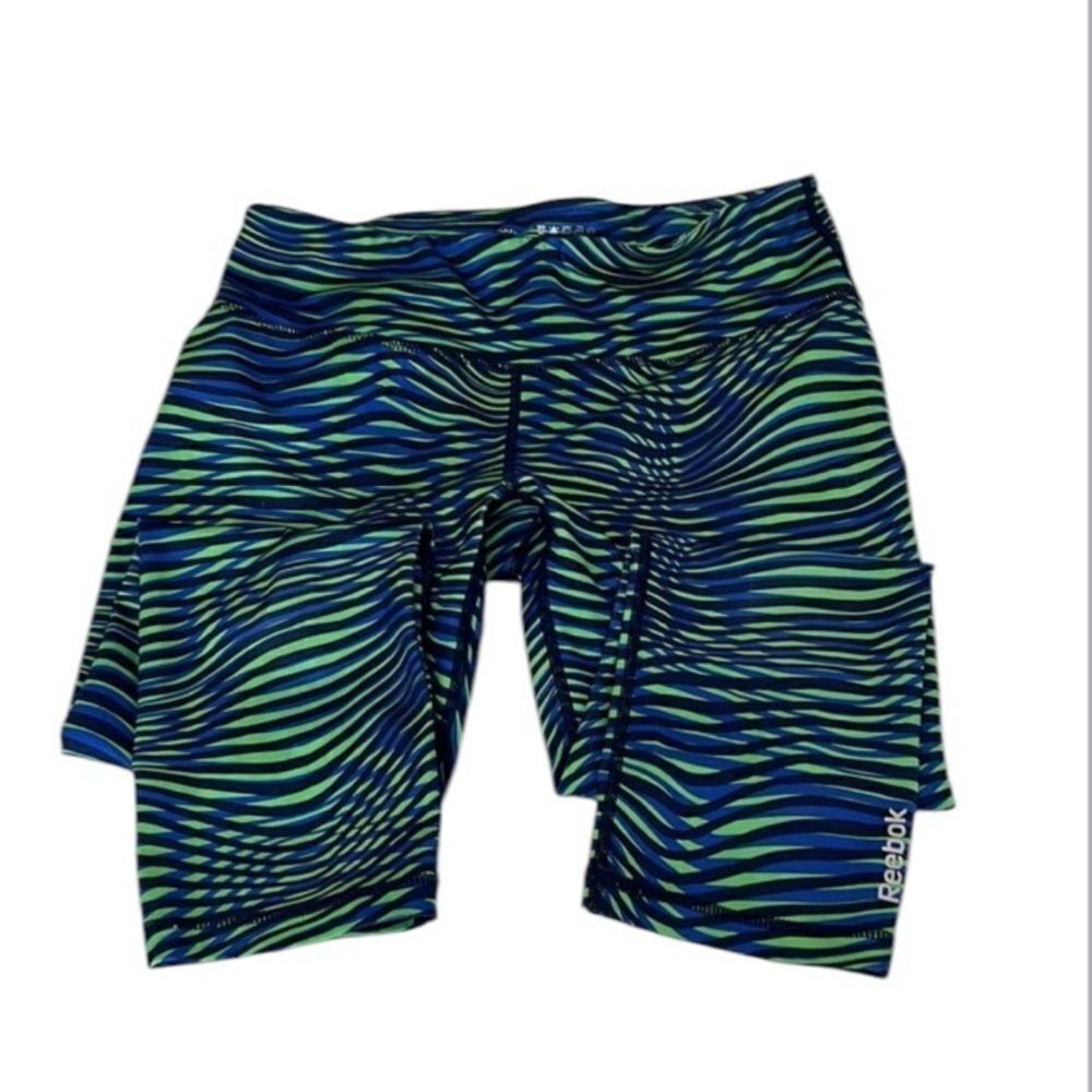 Reebok size small blue and green print cropped leggings inside pocket  EUC